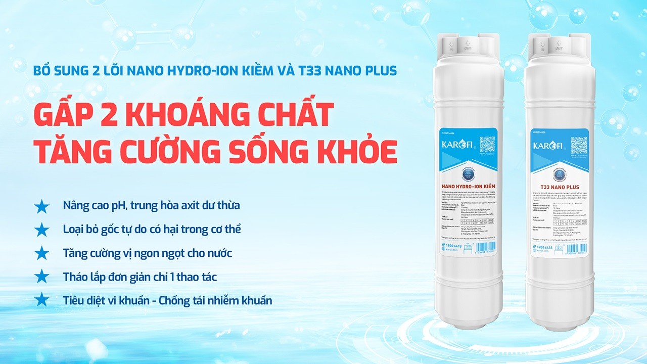 Máy có thêm lõi Nano Silver Plus và lõi Nano Hydro-ion kiềm