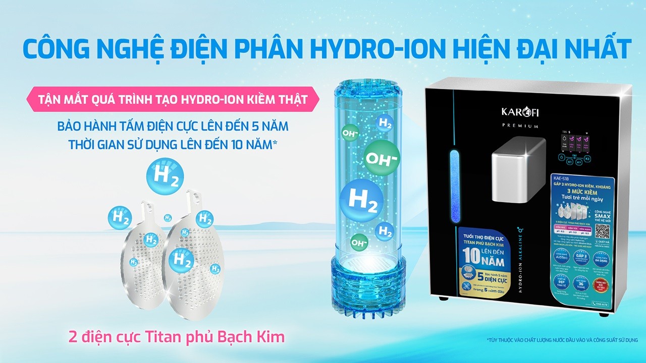 Máy dùng công nghệ điện phân Hydro-ion kiềm