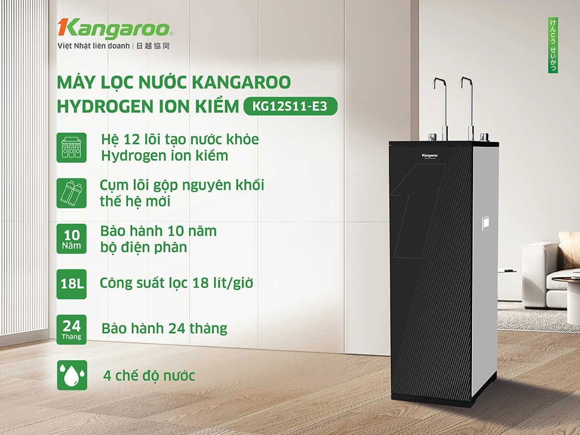 Máy lọc nước Kangaroo Hydrogen ion kiềm nóng lạnh KG12S11-E3