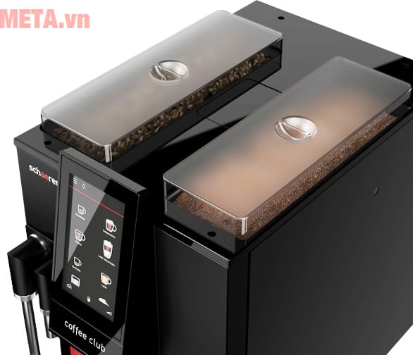 Hộc đựng hạt và bột cà phê trên đỉnh máy