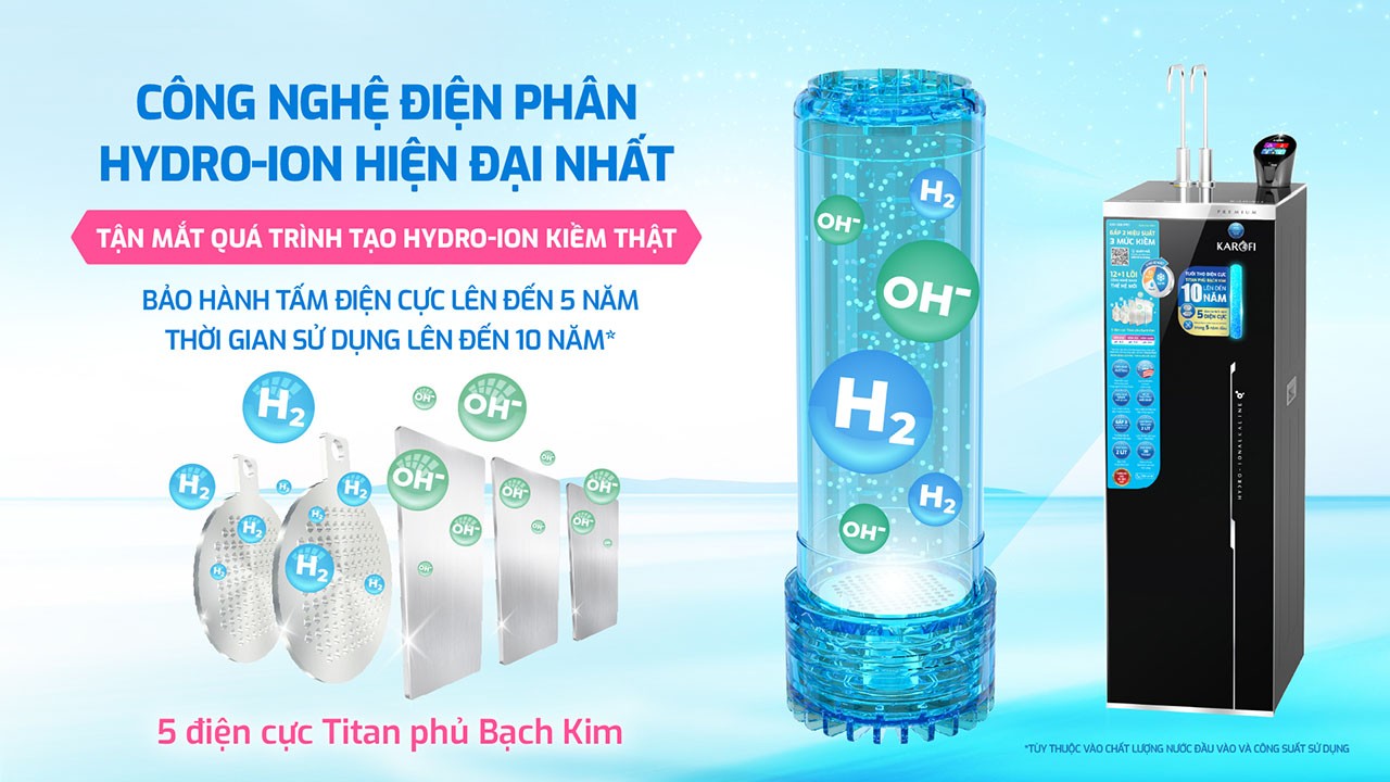 Máy lọc nước nóng lạnh Hydro-ion kiềm Karofi KAE-S86 PRO