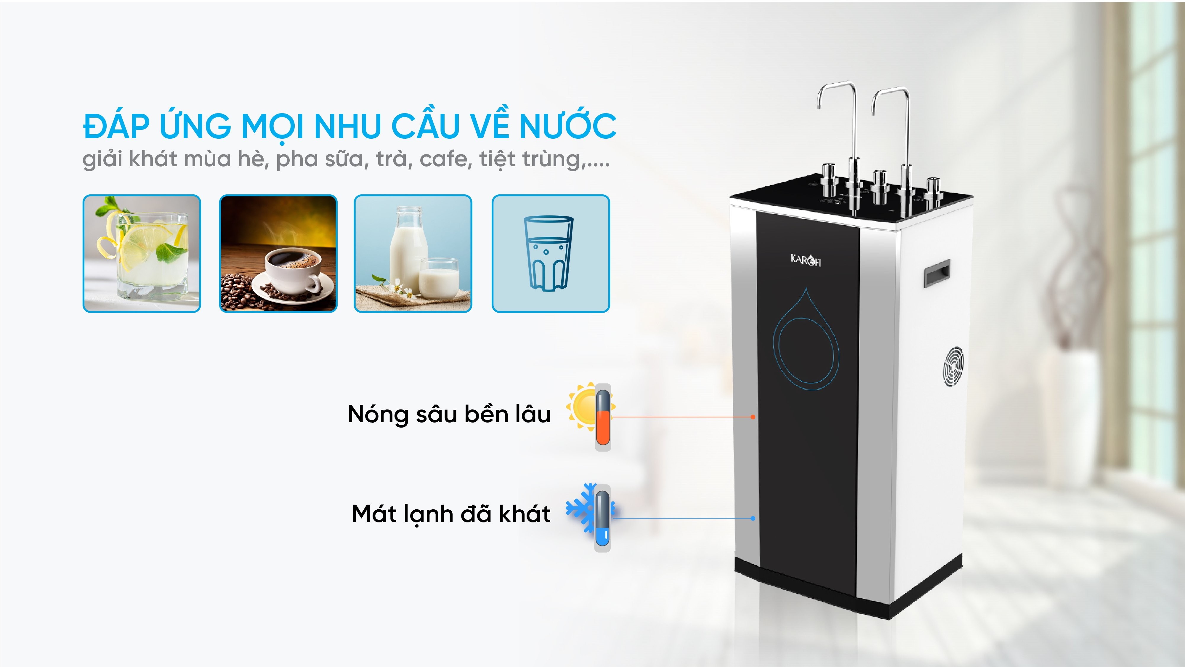Máy lọc nước nóng lạnh Karofi KAD-D50 tích hợp 3 chế độ nước