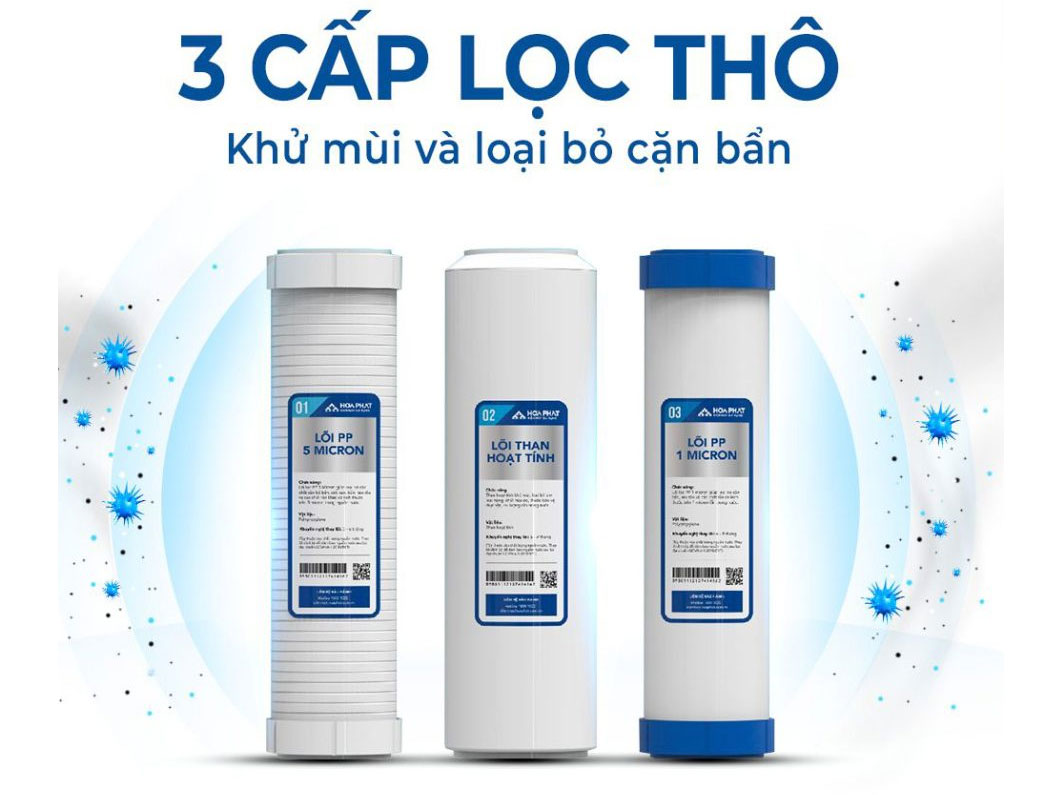 Máy lọc nước Hòa Phát có 3 cấp lọc thô