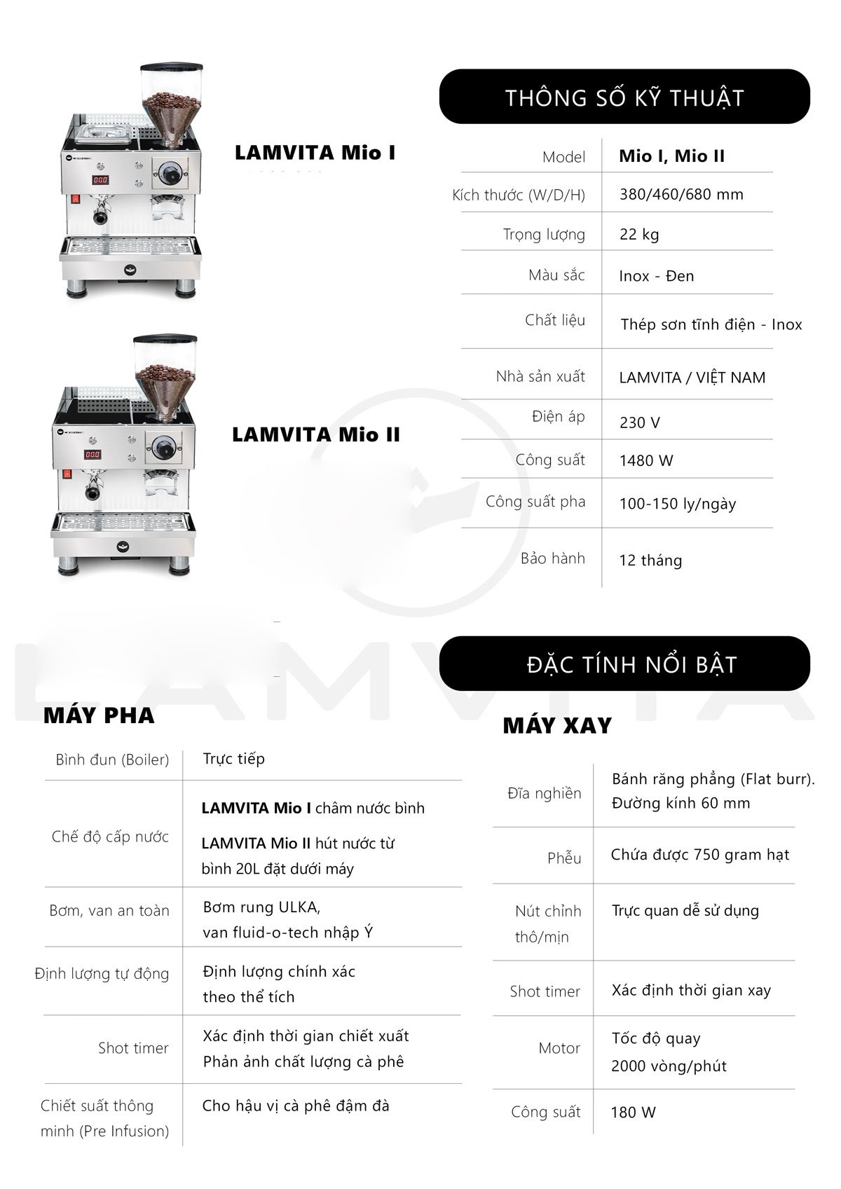 So sánh máy pha cà phê LAMVITA Mio I và LAMVITA Mio II