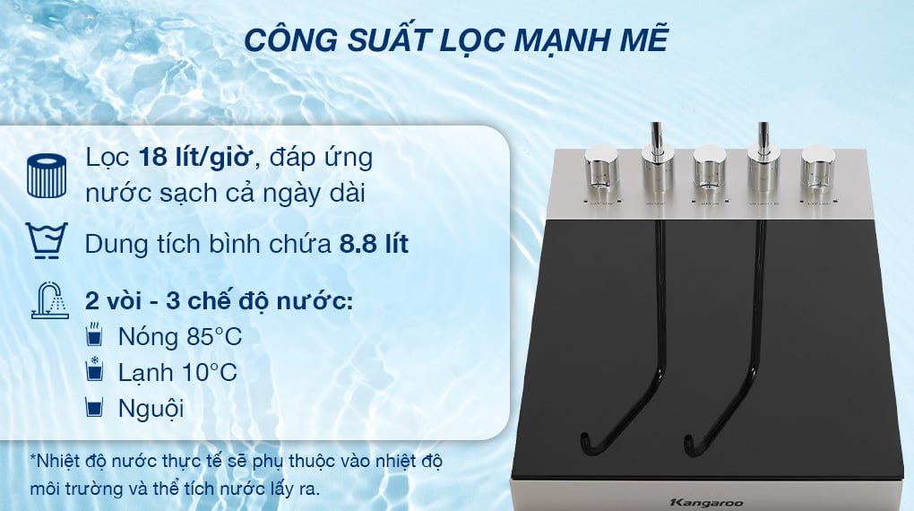 máy lọc nước Kangaroo KG12A8 trang bị công suất lọc mạnh mẽ