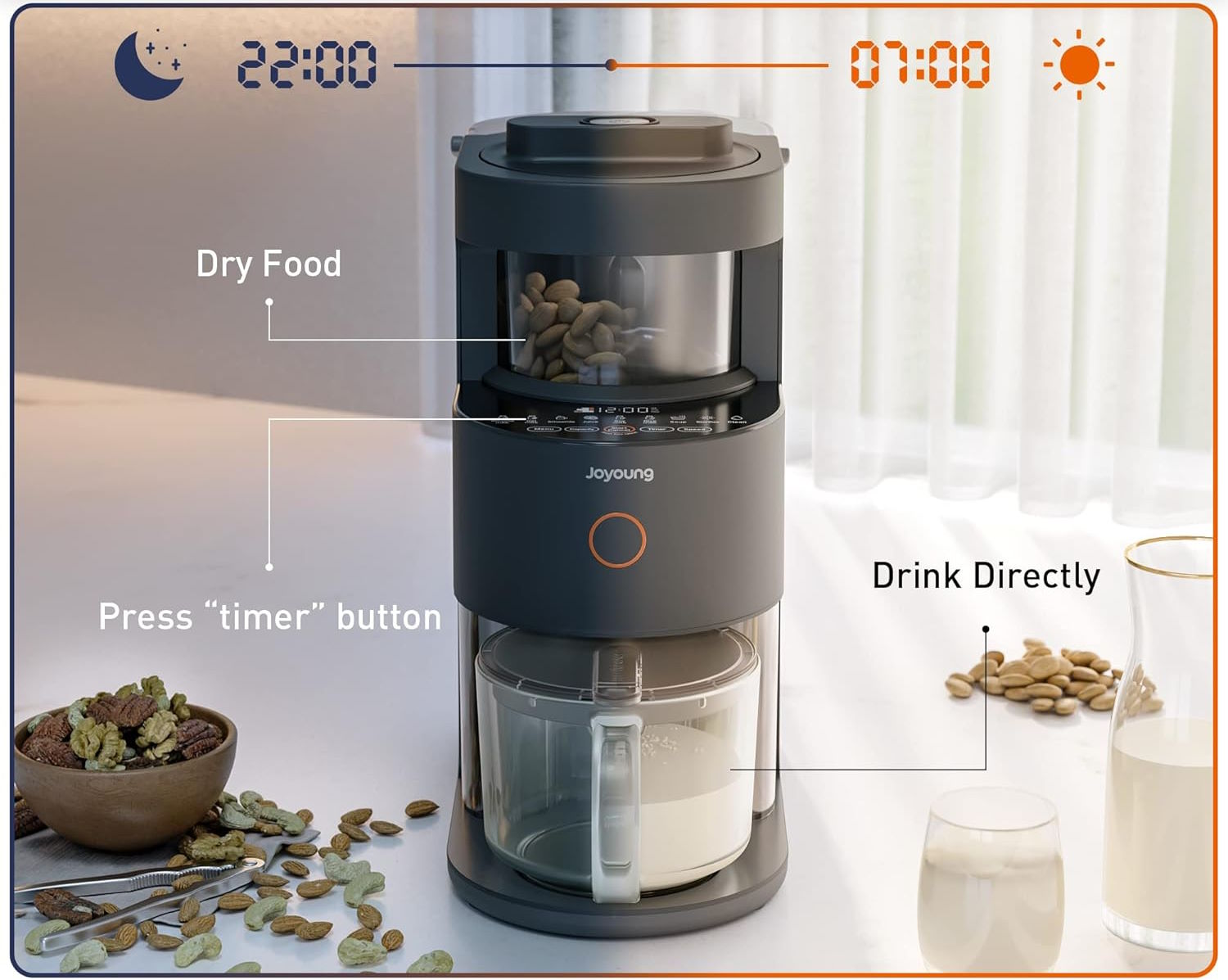 Hẹn giờ linh hoạt lên đến 24 giờ – Chuẩn bị sẵn bữa sáng, đồ uống dinh dưỡng