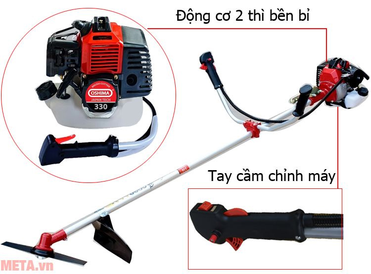 Máy cắt cỏ Oshima 330 sử dụng động cơ 2 thì công suất 900W mạnh mẽ