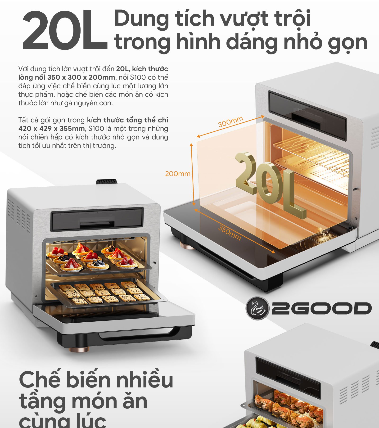 Nồi chiên không dầu điện tử có dung tích 20 lít