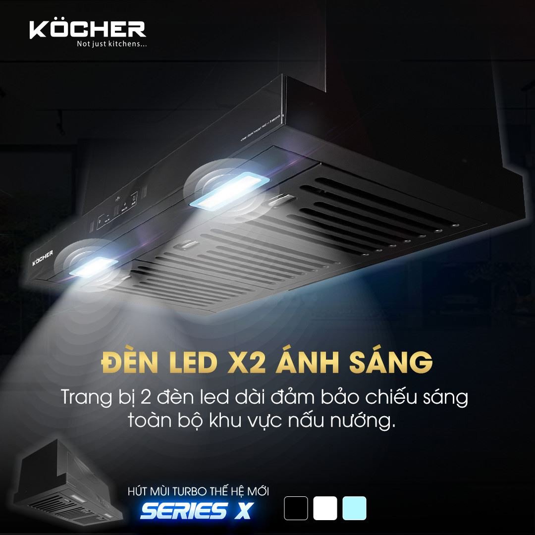 Máy hút mùi âm tủ Kocher Turbo X-350D được tích hợp đèn LED chiếu sáng vùng nấu