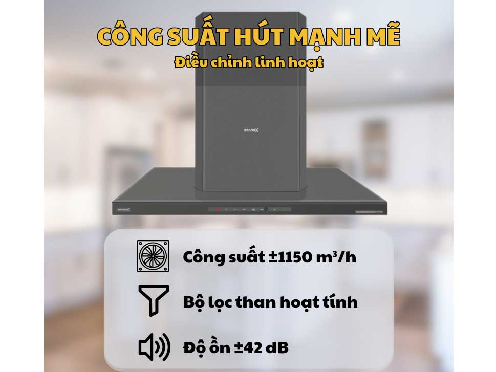 Máy hút mùi có công suất hút 1.150 m3/h