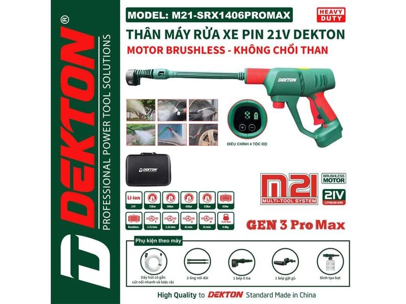 Máy rửa xe pin 21V Dekton M21-SRX1406PROMAX