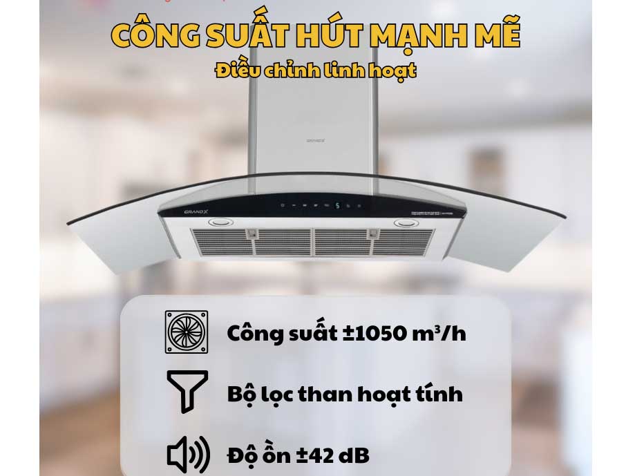 Máy hút mùi kính cong điều chỉnh được công suất hút
