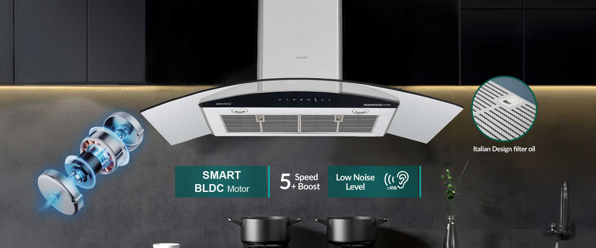 Máy hút mùi kính cong áp tường GrandX GX H70C62