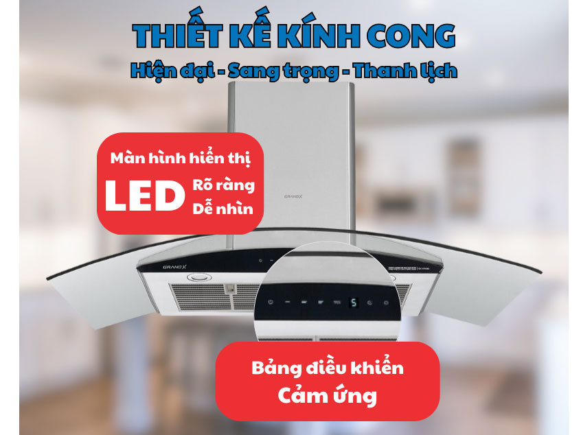 Máy hút mùi kính cong áp tường GrandX GX H90C62