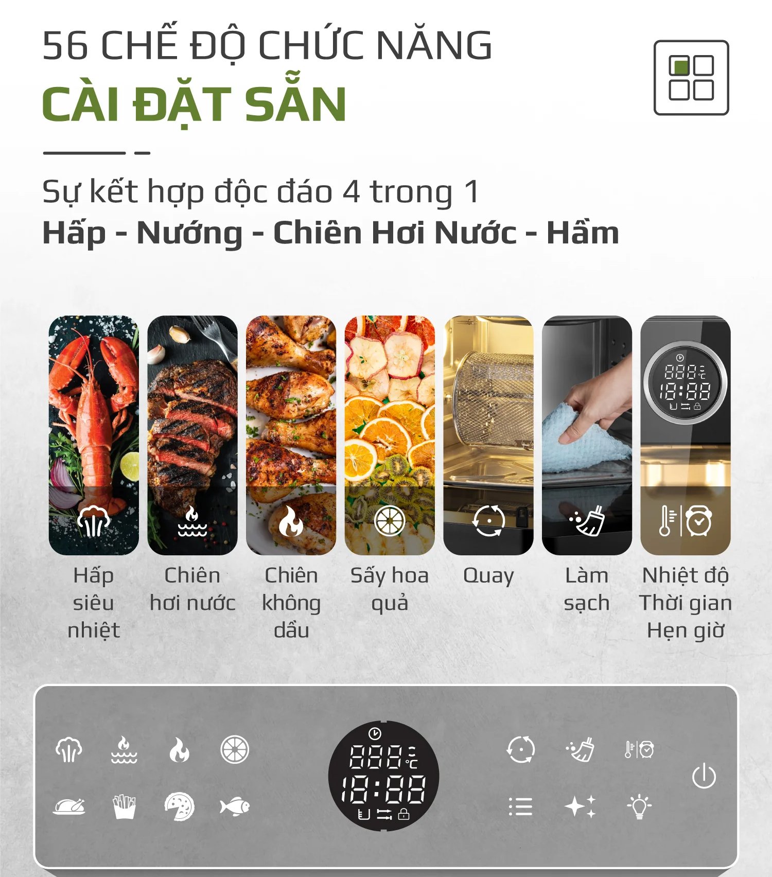 Nồi chiên hơi nước Olivo có 56 chế độ