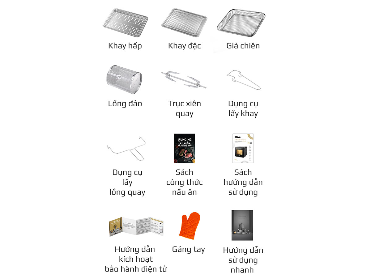 Nồi chiên không dầu Olivo kèm nhiều phụ kiện và cách công thức nấu ăn