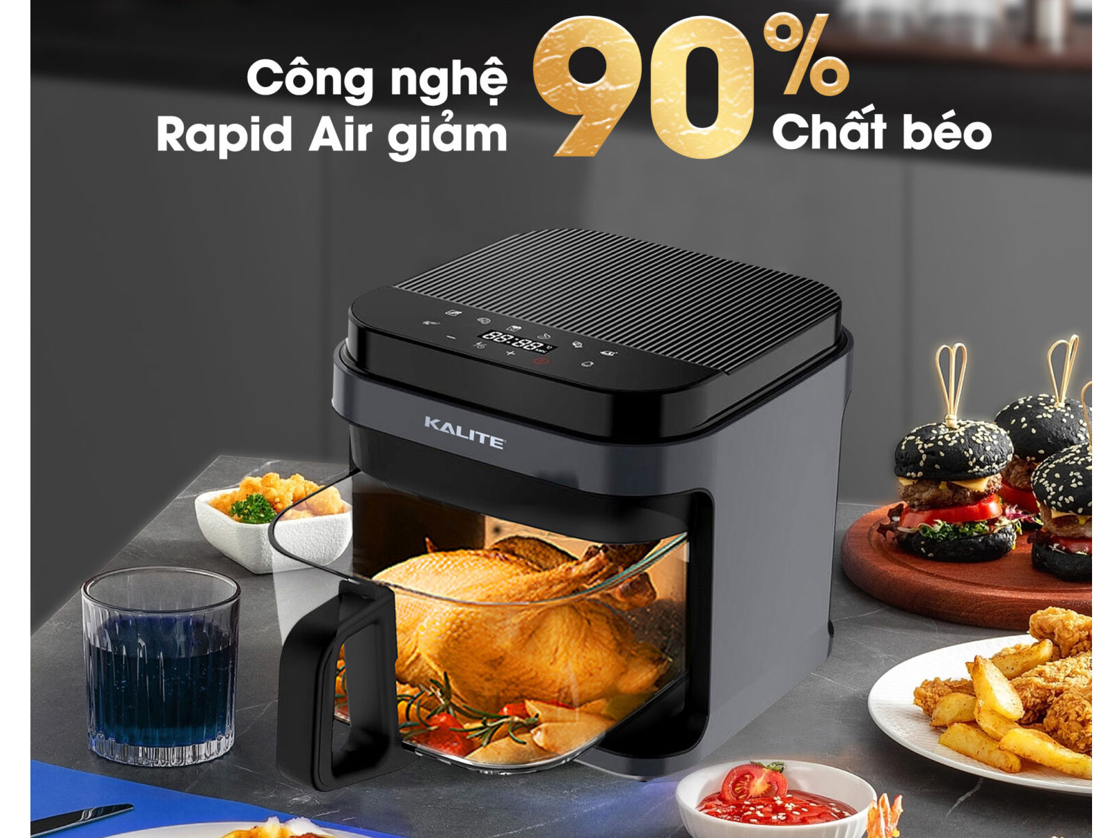 Nồi chiên không dầu điện tử Kalite KL6000 được áp dụng công nghệ Rapid Air giảm mỡ thừa hiệu quả