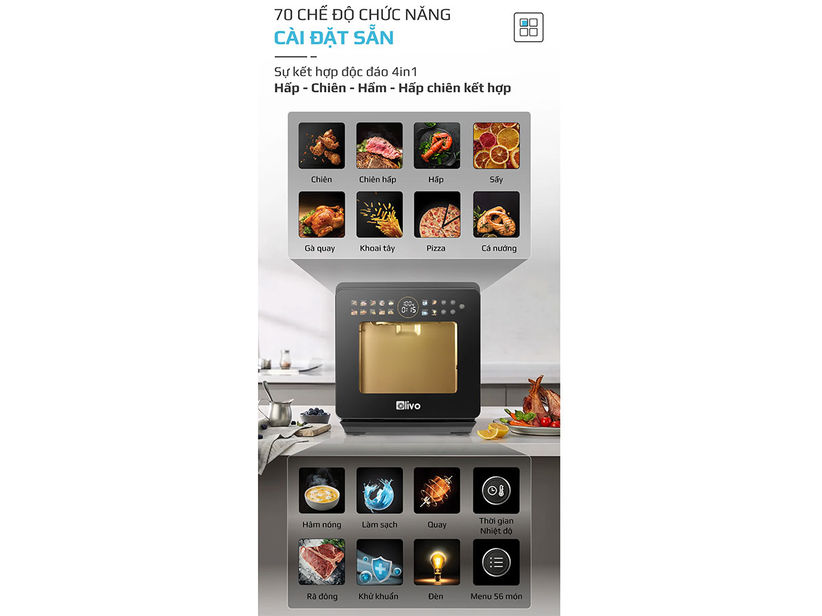 Nồi chiên hấp đa năng có 70 chế độ cài đặt sẵn