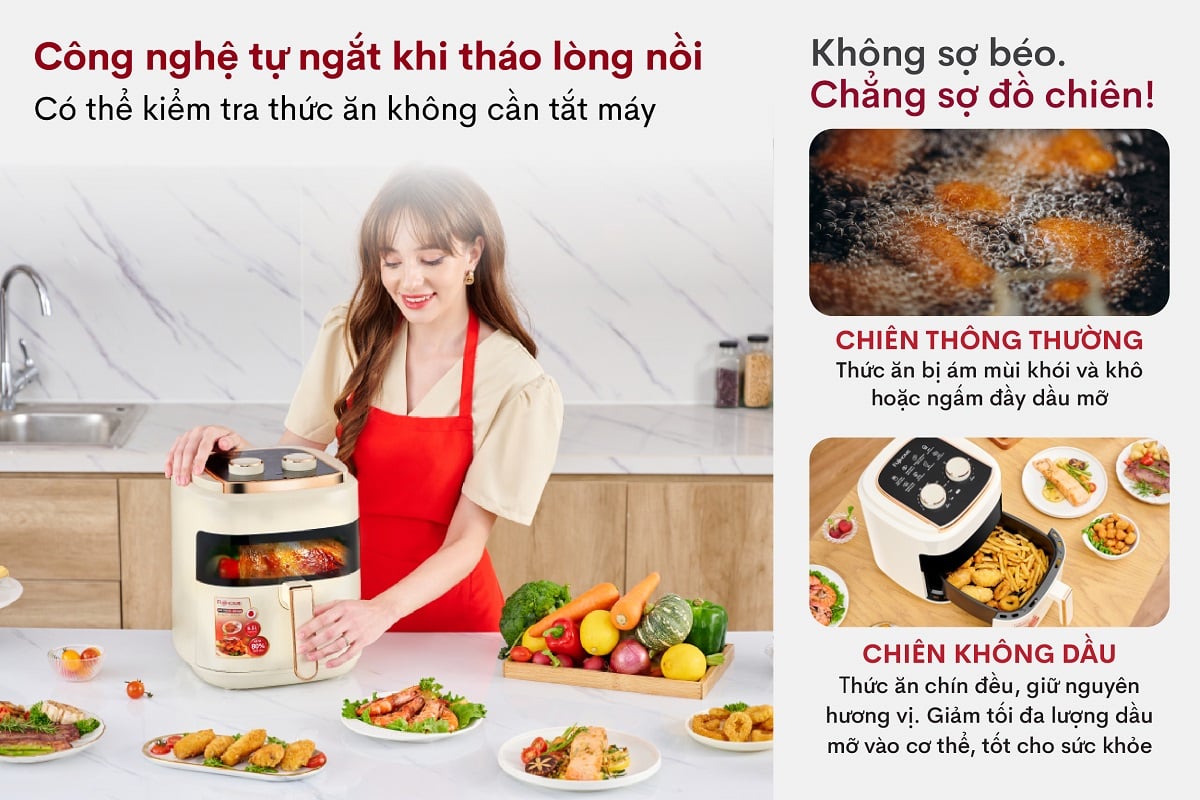 Nồi chiên sẽ tự ngắt khi rút lòng nồi ra