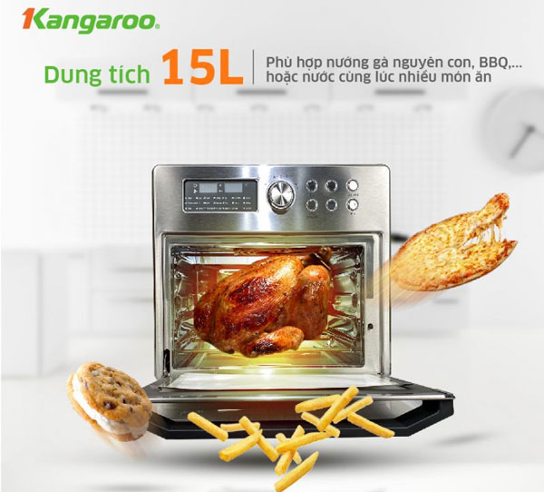 Lò chiên không dầu Kangaroo KG15AF3A sở hữu dung tích 15 lít với khoang lò rộng rãi
