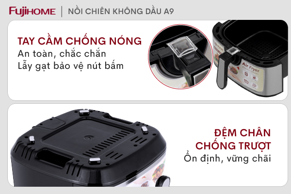 Tay cầm chống nóng, chân đế chống trượt