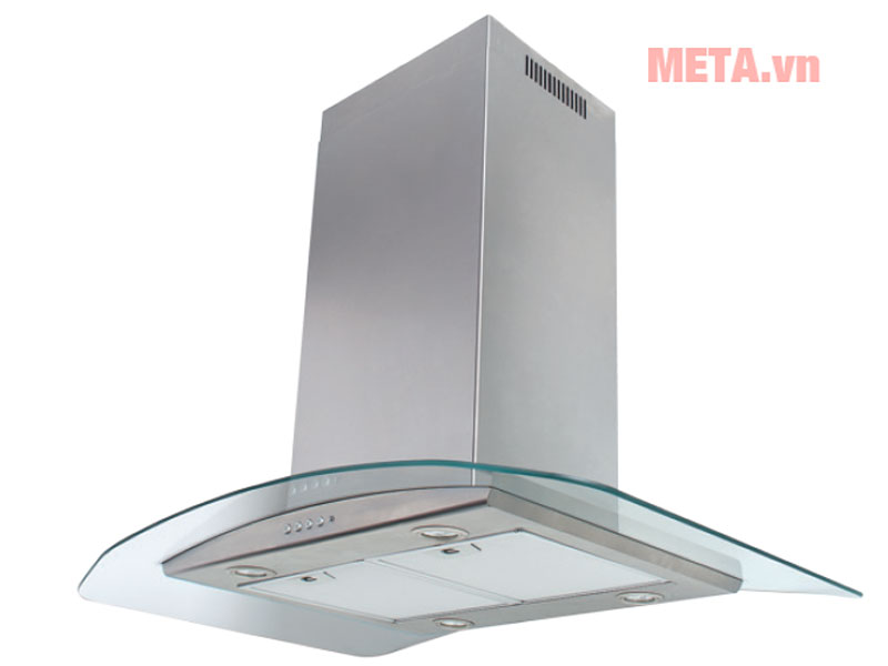 Máy hút mùi kính cong sử dụng chất liệu inox và kính sang trọng