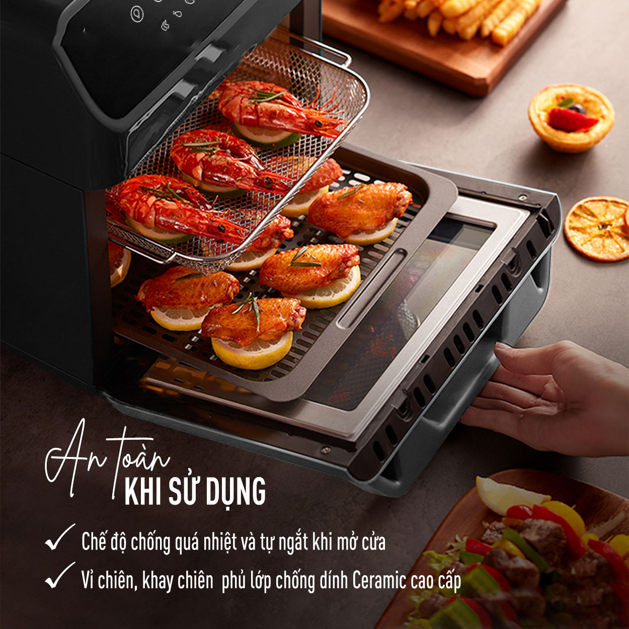 Nồi chiên không dầu điện tử tự ngắt khi quá nhiệt