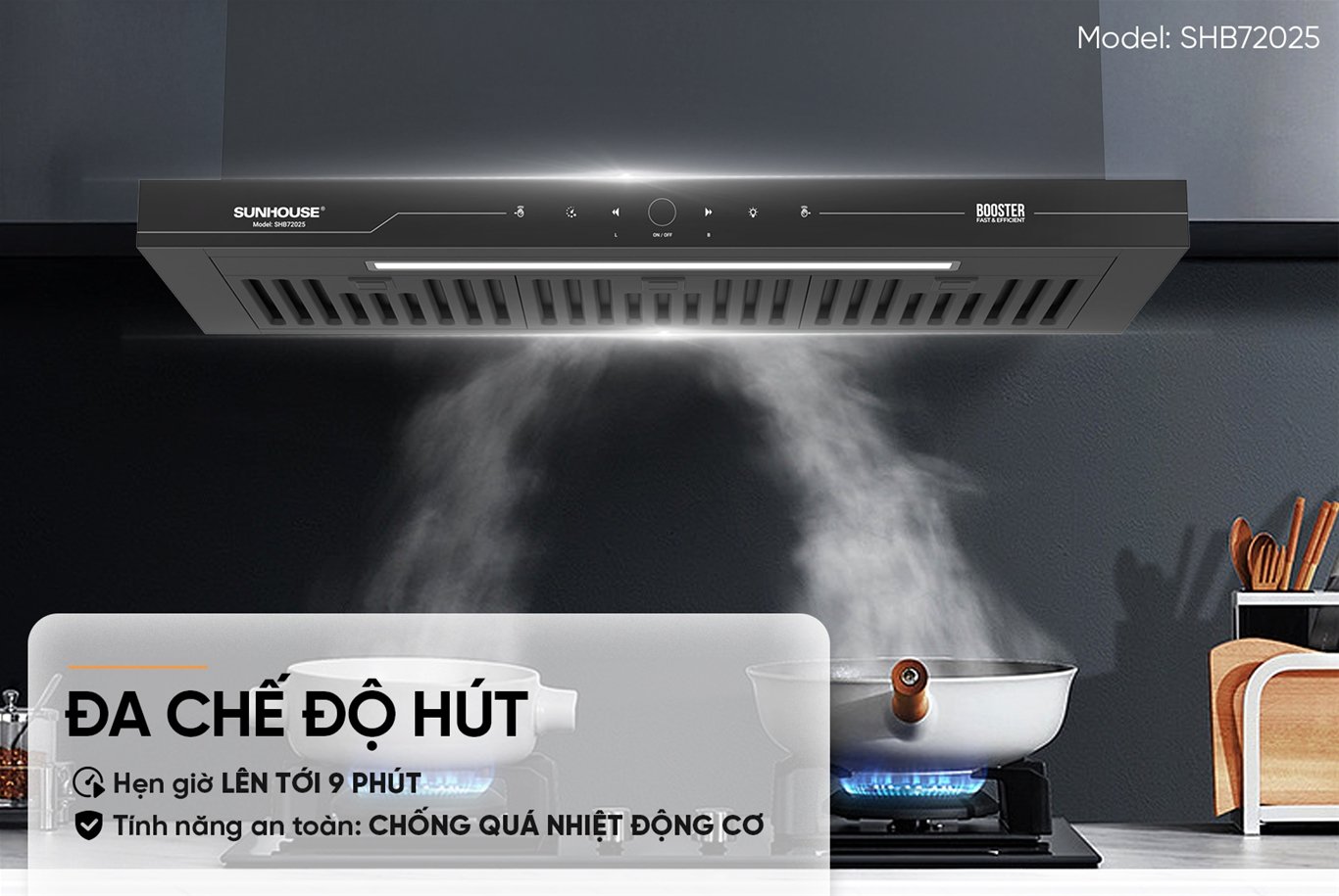 Máy hút mùi âm tủ Sunhouse có hẹn giờ 9 phút