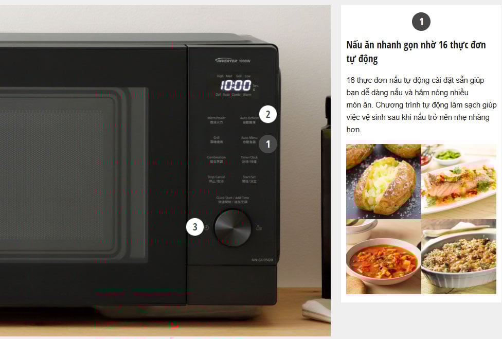 Lò vi sóng có điều khiển cảm ứng và núm vặn cơ dễ thao tác