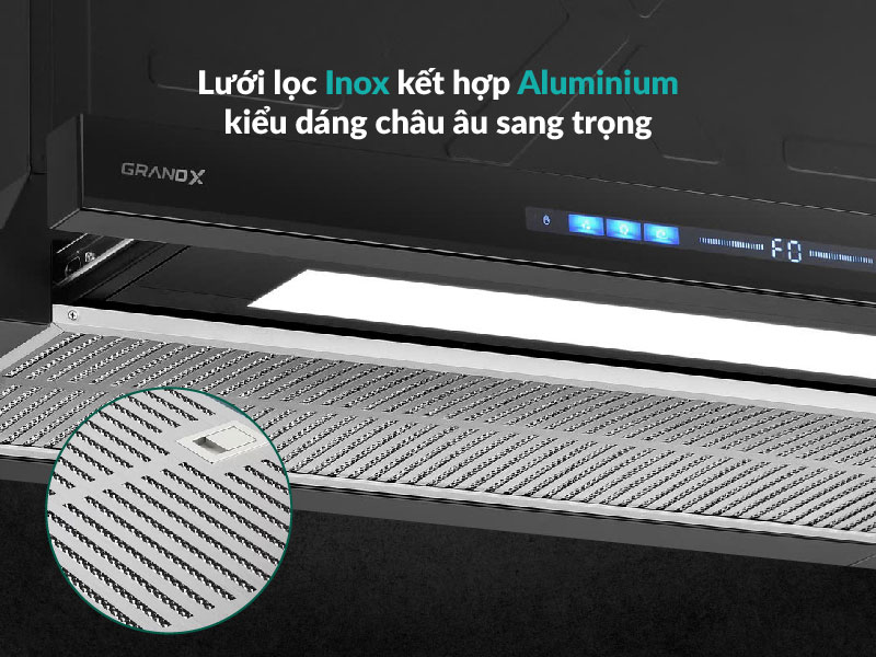GrandX GX H70F75SB dùng lưới lọc inox và nhôm