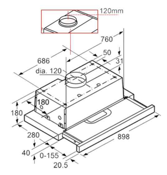 chi tiết cấu trúc máy chi tiết máy hút mùi âm tủ Bosch DFSO67K51 Seri 8 - 60cm