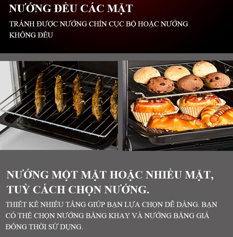 lò nướng Tiross TS9610 có chế độ đối lưu đều các mặt