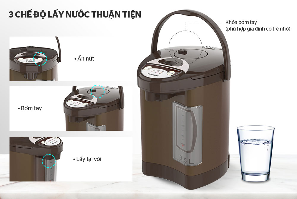 Bình thủy điện có 3 cách lấy nước