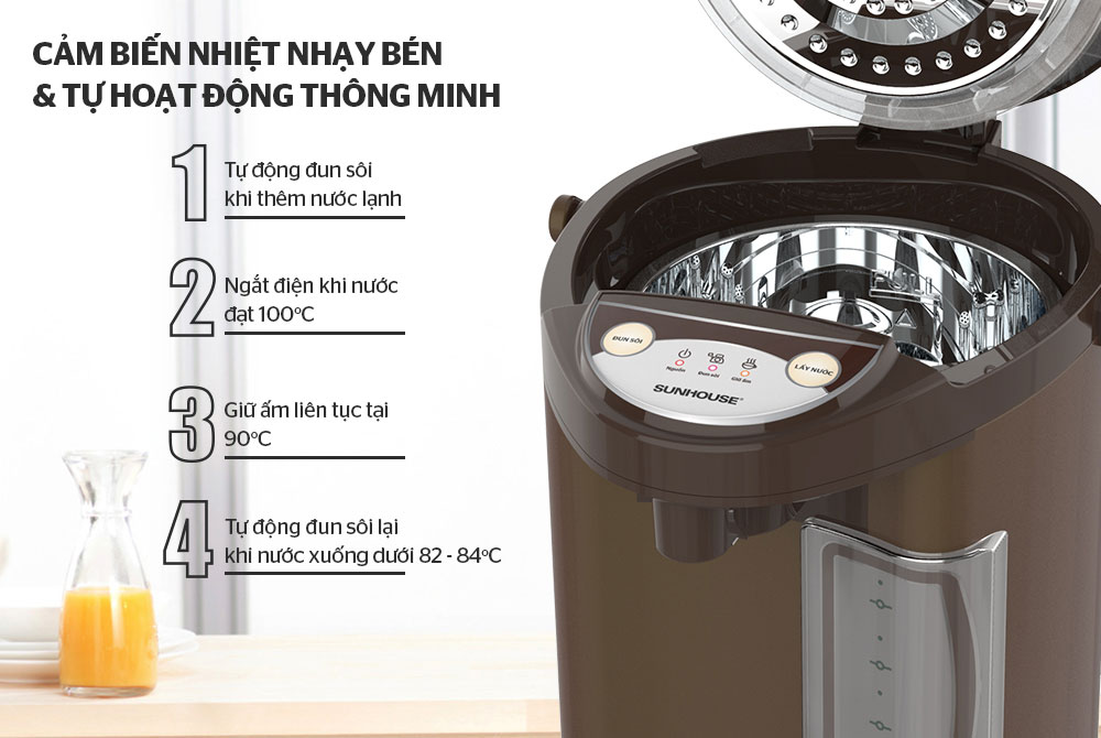 Bình thủy điện có rơ le tự ngắt khi bình cạn nước
