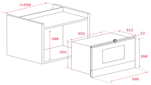 Kích thước lắp đặt âm tủ lò vi sóng Teka ML 822 BIS L