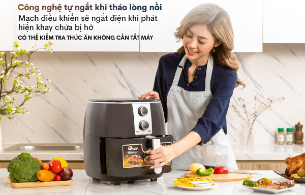 Nồi chiên không dầu FujiE AF7 tích hợp công nghệ tự động ngắt