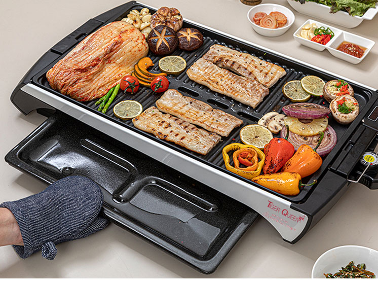 Vỉ nướng điện Tiger Queen có vỉ hướng mỡ