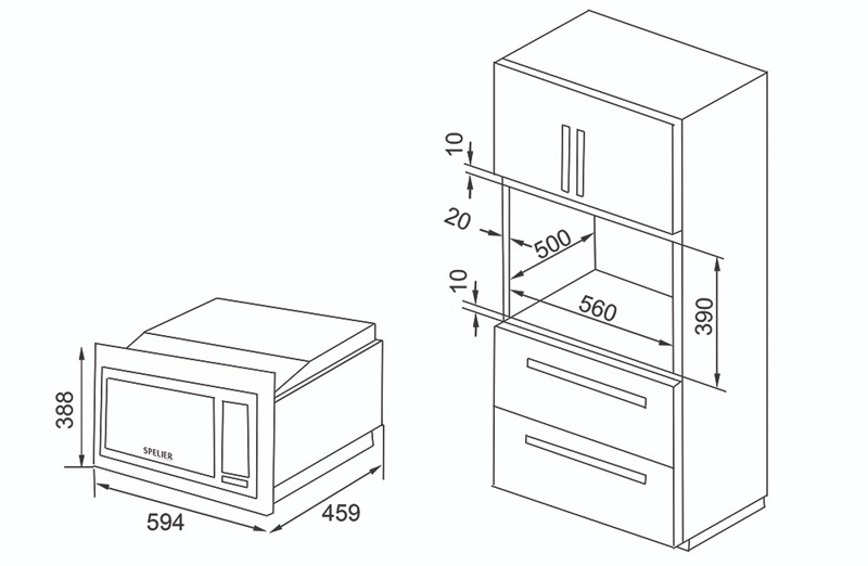 Kích thước Lò vi sóng Spelier SP-8206EU