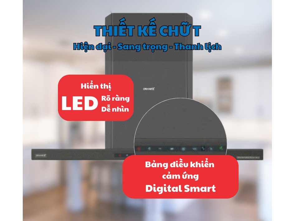 Máy hút mùi áp tường sử dụng bảng điều khiển cảm ứng
