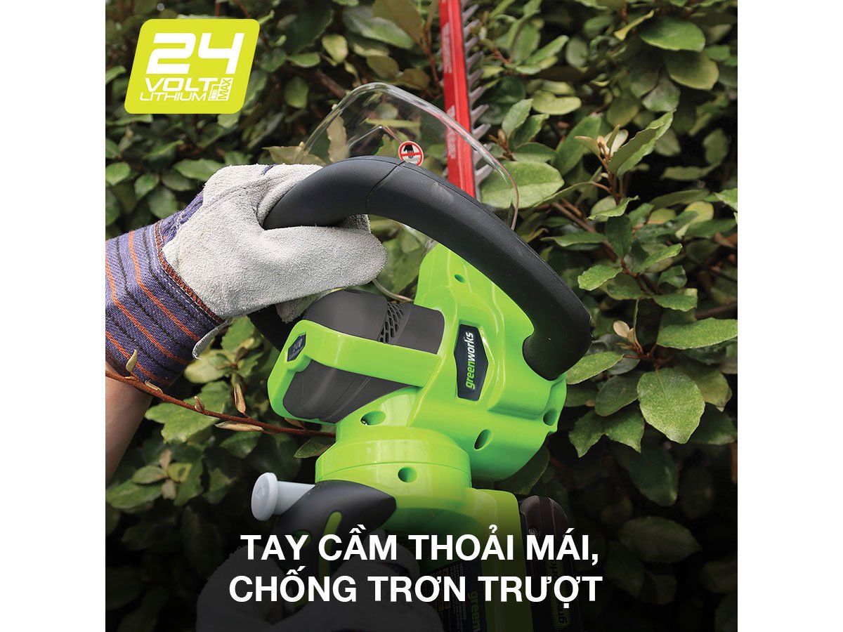Greenworks G24HT57 có tay cầm chống trượt