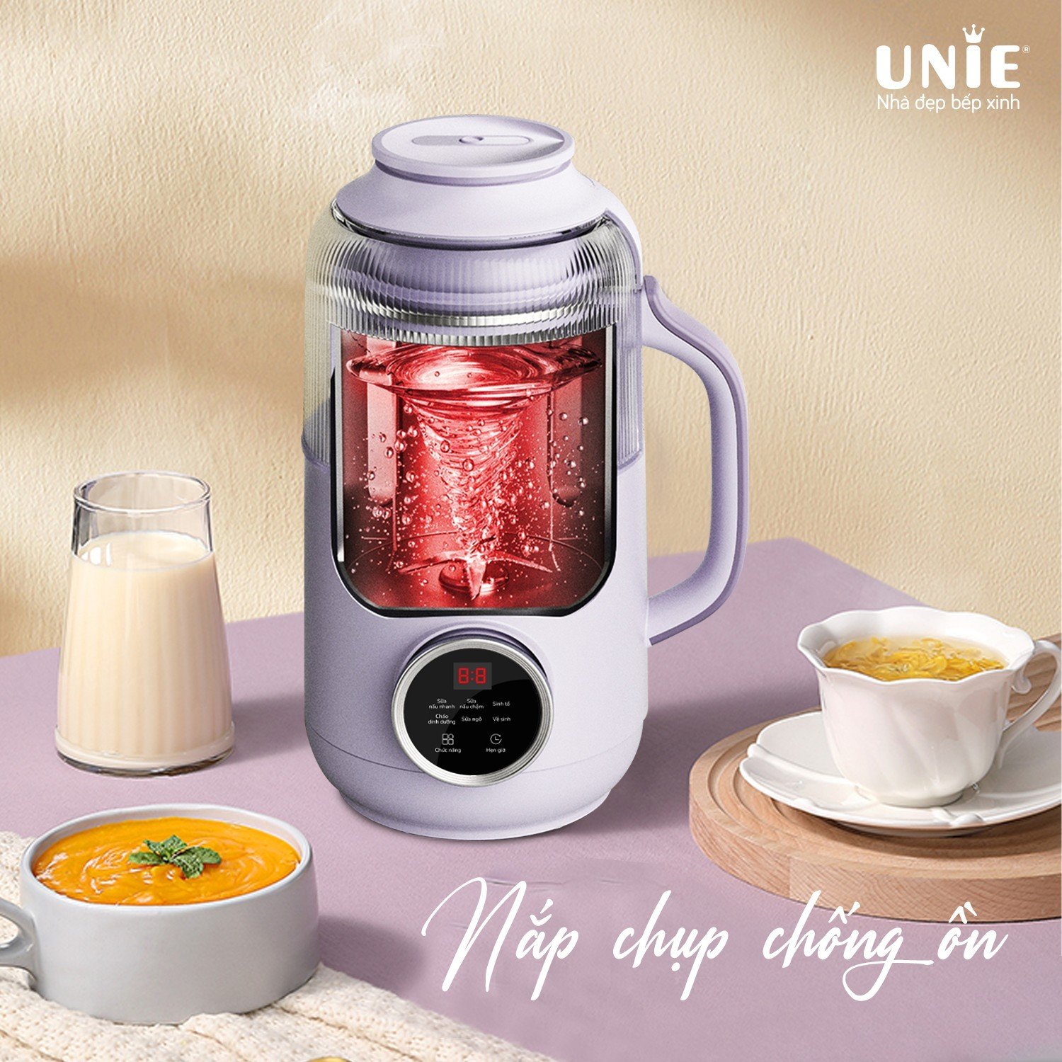 Máy làm sữa hạt mini UNIE UMB09 có nắp chống ồn