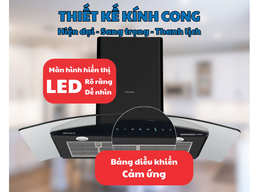 Máy hút mùi kính cong có bảng điều khiển cảm ứng