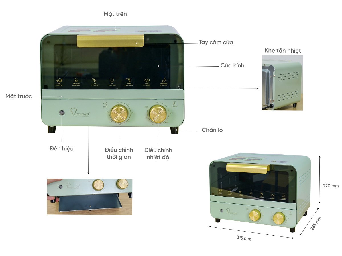 Cấu tạo, kích thước lò nướng La Gourmet 12L