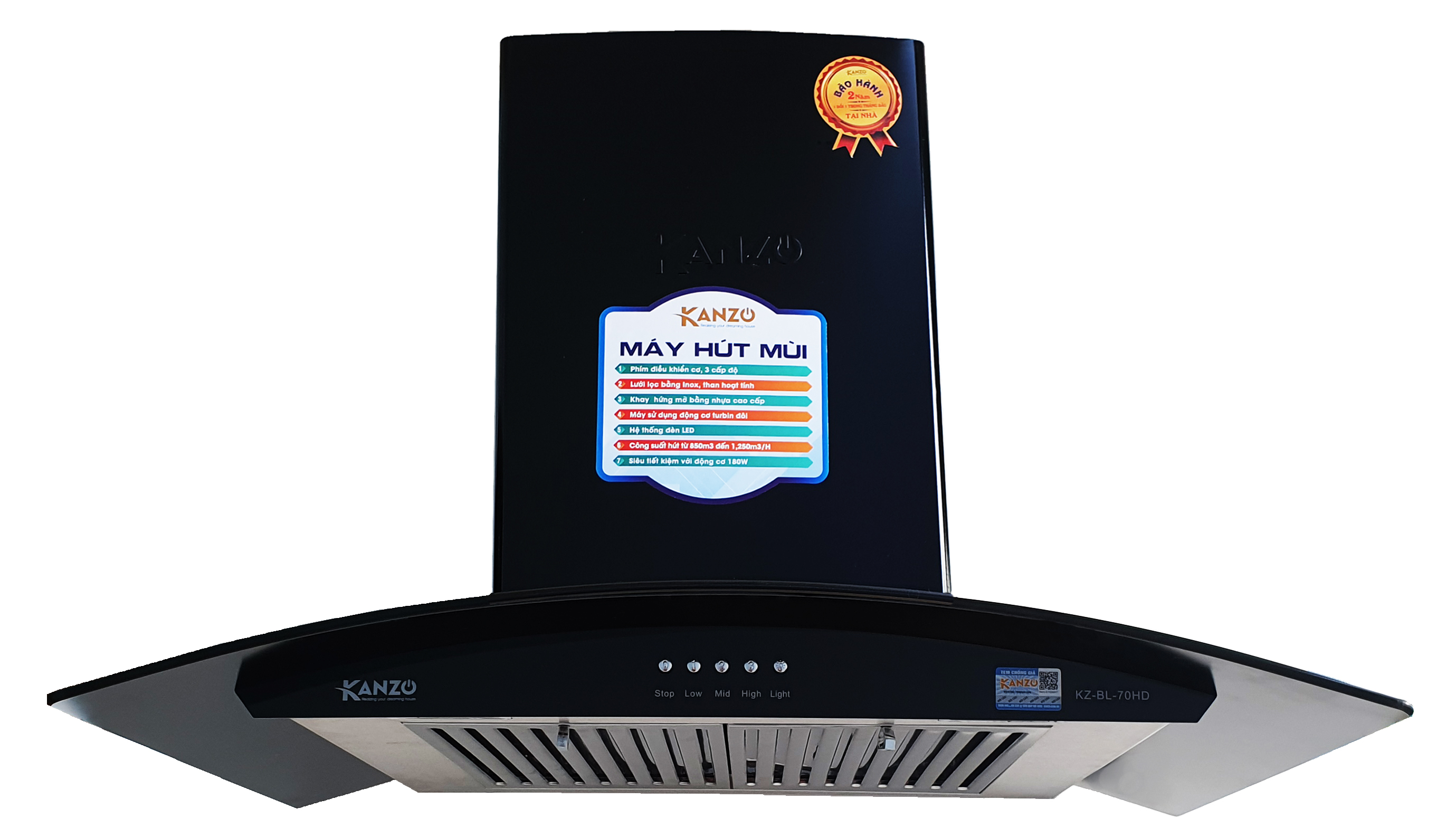 Máy hút mùi kính cong 700mm Kanzo KZ-BL-70HD