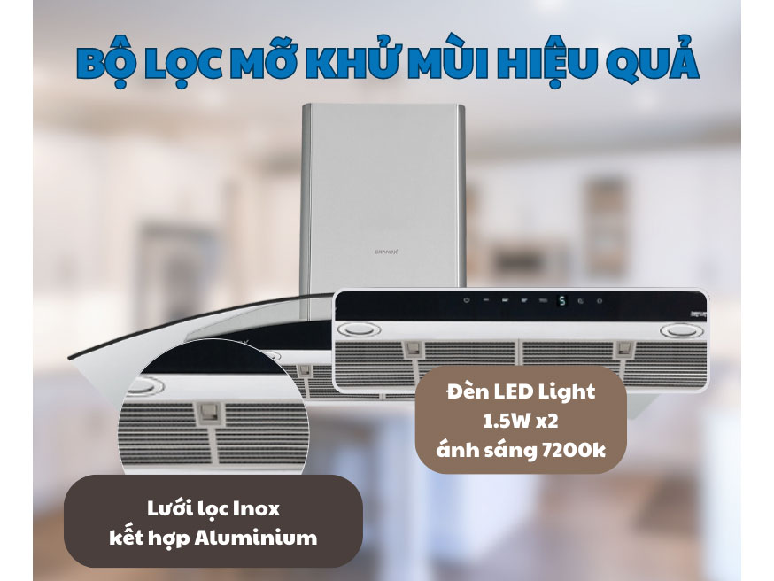 Máy hút mùi có tấm lưới lọc mỡ hiệu quả