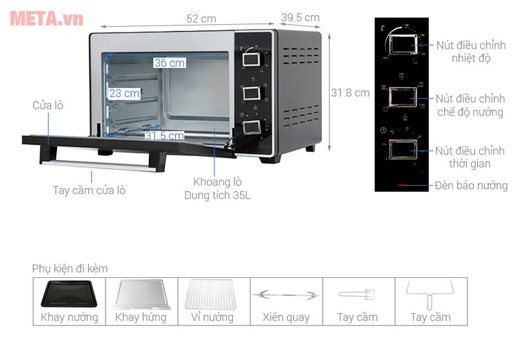 Chi tiết các bộ phận lò nướng 35 lít Sanaky VH3599N2D