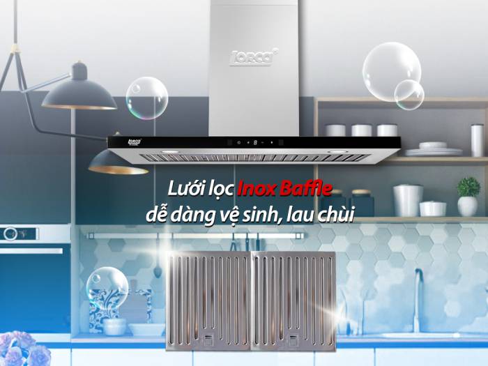 Máy hút mùi có lưới lọc inox dễ tháo lắp