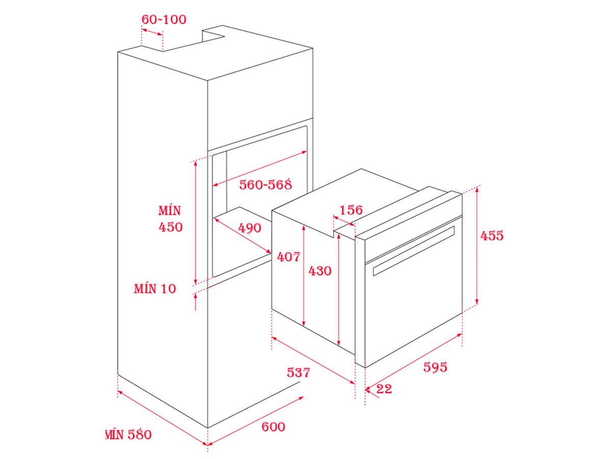 Kích thước lắp đặt lò nướng âm Teka HLC 840