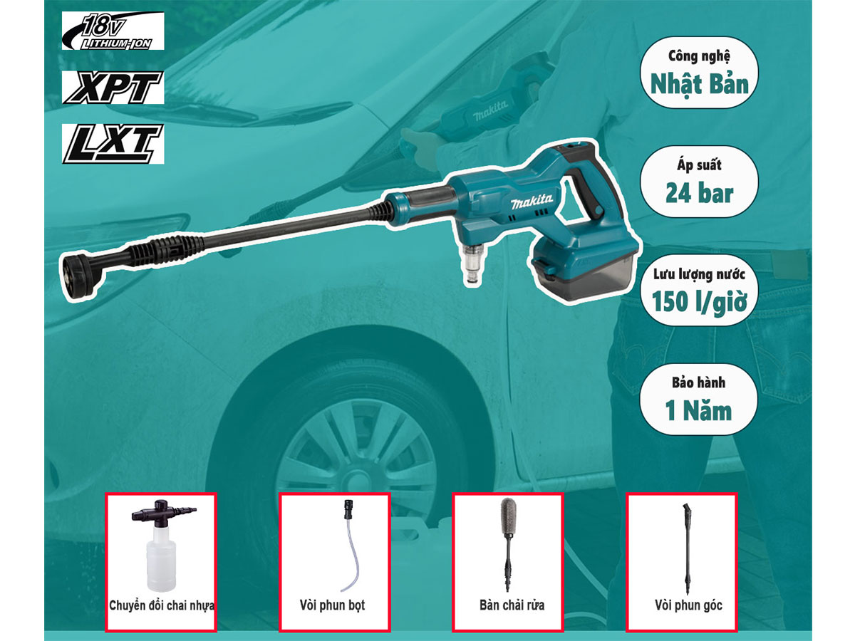 Máy rửa xe Makita có đầu phun 5 trong 1