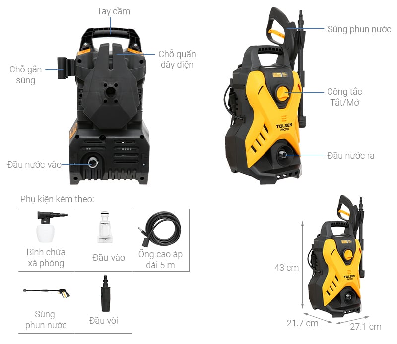 Cấu tạo máy phun xịt rửa áp lực cao Tolsen 79588